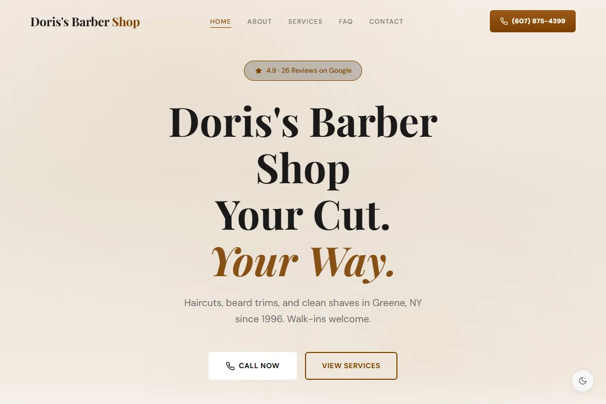 Doris's Barber Shop website homepage